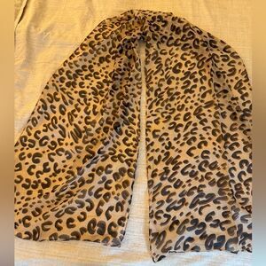 Long oblong silk scarf/wrap in Tan & Brown Print.